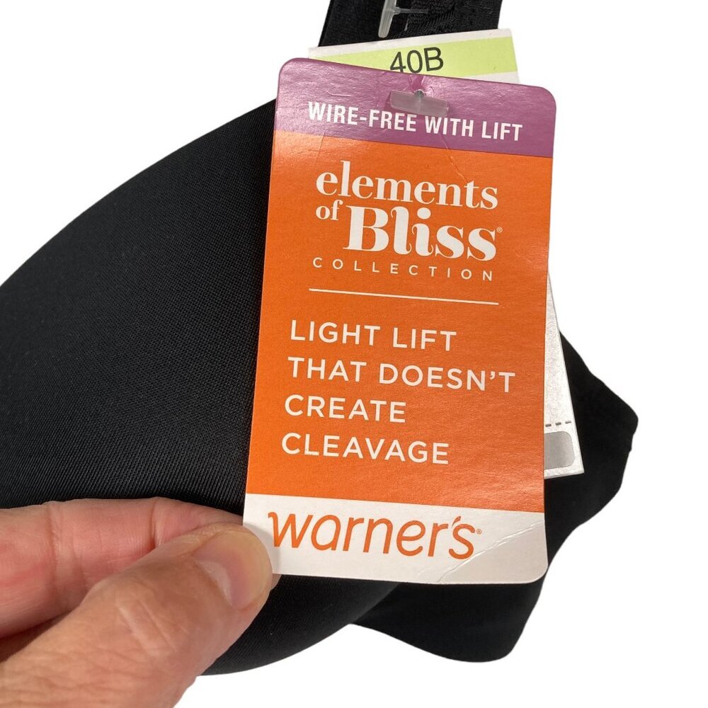 Warner's "Elements of Bliss' Lift Bra, Size 40B, Black, Wireless, New w Tags - Picture 3 of 10